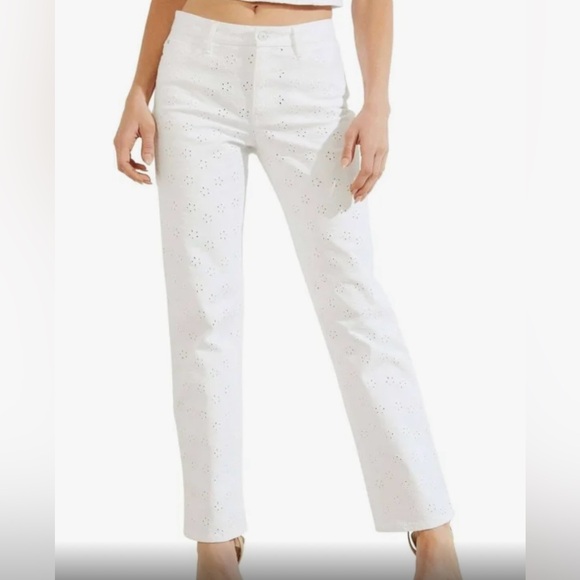 Guess Jeans | Nwt Guess 1981 Eyelet Straight Jeans Floridada White - Picture 2 of 7